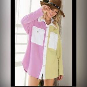 BUCKETLIST Two-Tone Pink and Green Shirt